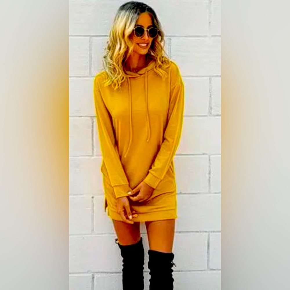 This is a yellow dress with a hoodie